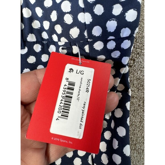 Spanx Sunshine Shorts, 10" Navy Printed Dot Size L,new - Picture 9 of 14